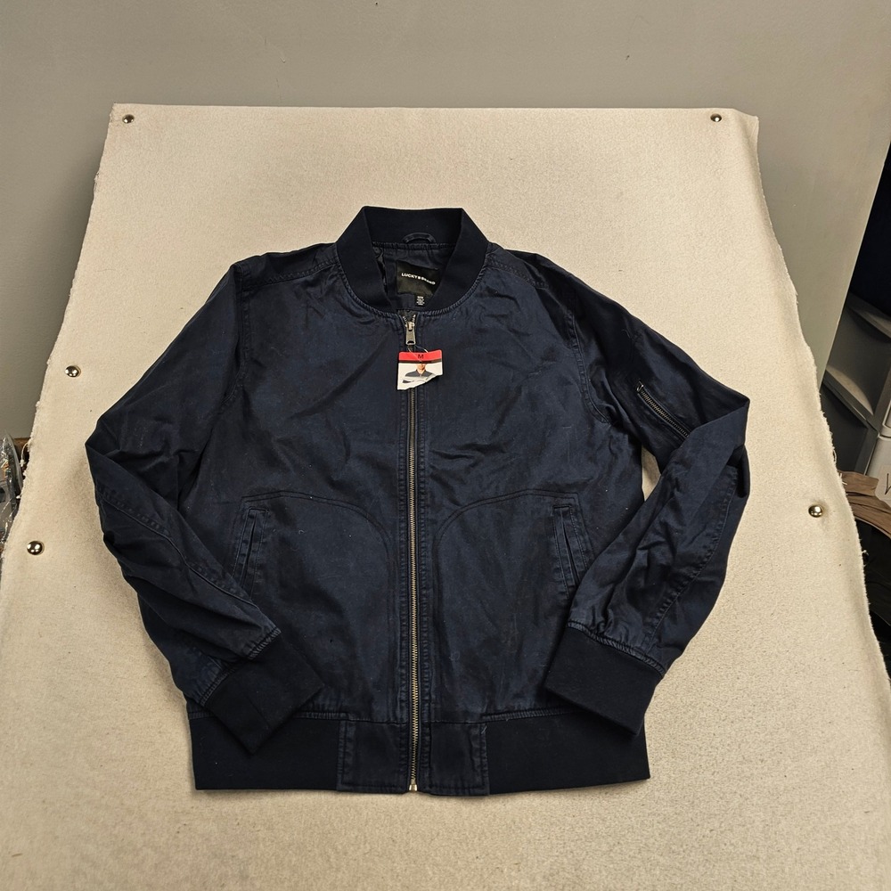 Lucky Brand Mens Navy Blue Full Zip Bomber Jacket Utility Pocket Size Medium